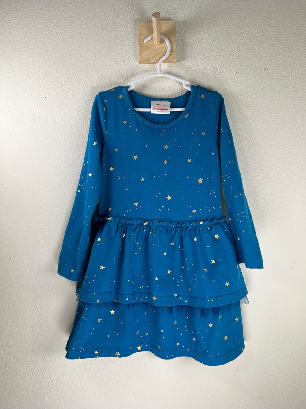 Hanna Andersson Teal Blue Long Sleeve Top with Gold Stars Size 4/100cm